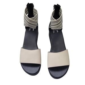 Sorel Cameron Women's Platform Ankle Strap Cream & Black Wedge Sandal Size 12